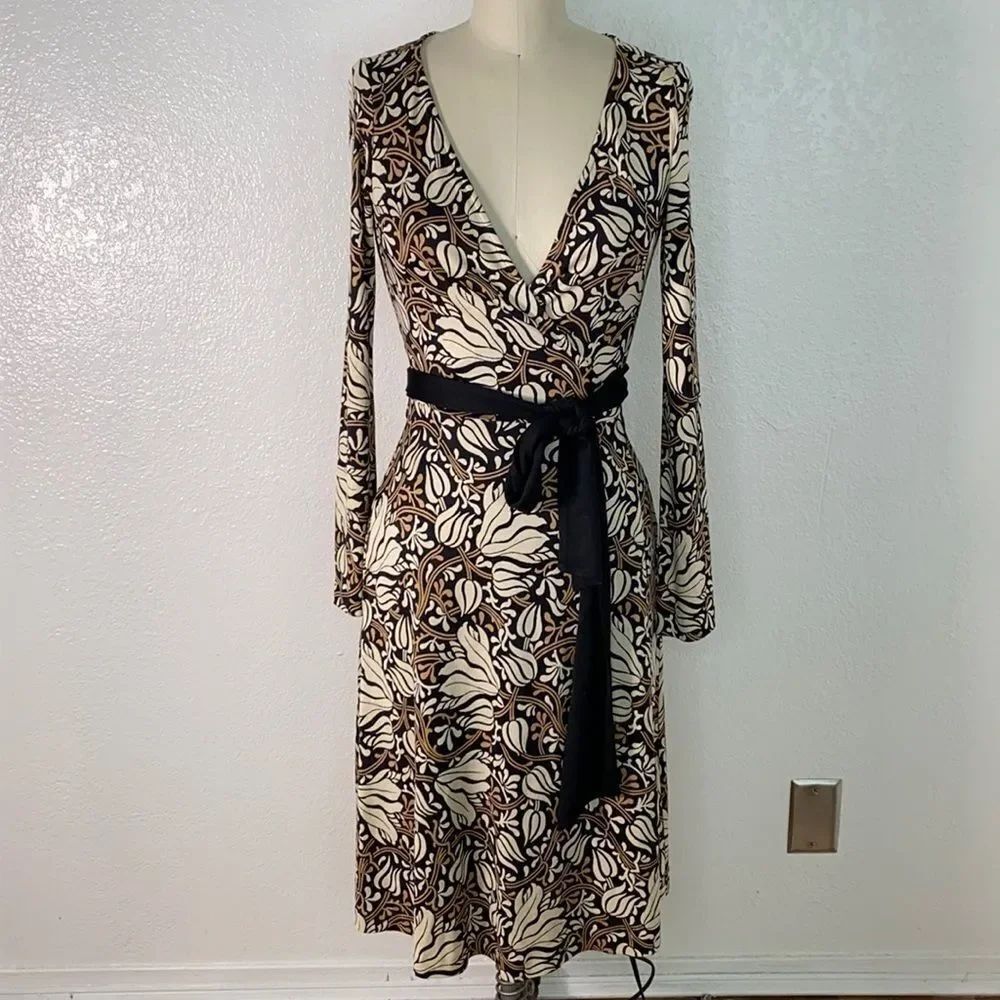 DVF Diane Von Furstenberg Camelita floral geometric silk wrap dress 2